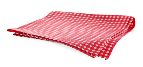 Photo of Red checkered picnic tablecloth isolated on white