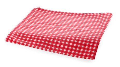 Photo of Red checkered picnic tablecloth isolated on white