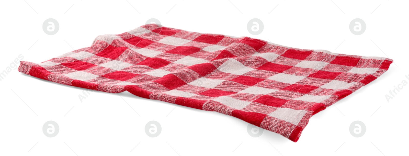 Photo of Red checkered picnic tablecloth isolated on white