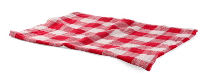 Photo of Red checkered picnic tablecloth isolated on white