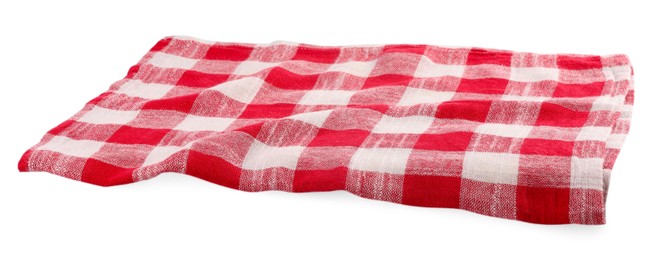 Photo of Red checkered picnic tablecloth isolated on white