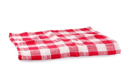 Photo of Red checkered picnic tablecloth isolated on white