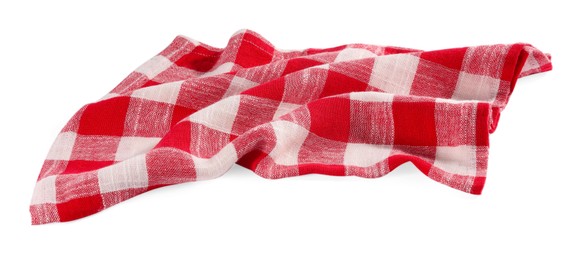 Photo of Red checkered picnic tablecloth isolated on white