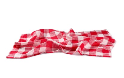 Photo of Red checkered picnic tablecloth isolated on white