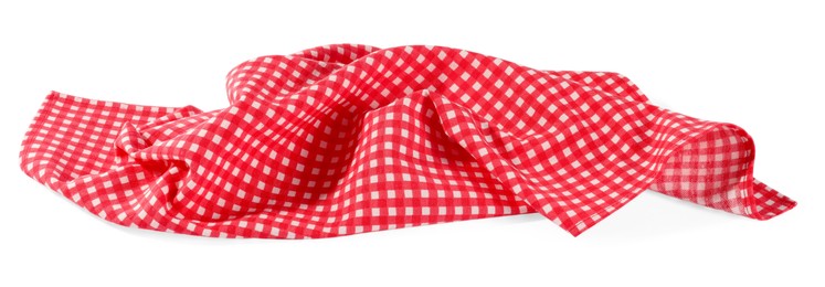 Photo of Red checkered picnic tablecloth isolated on white