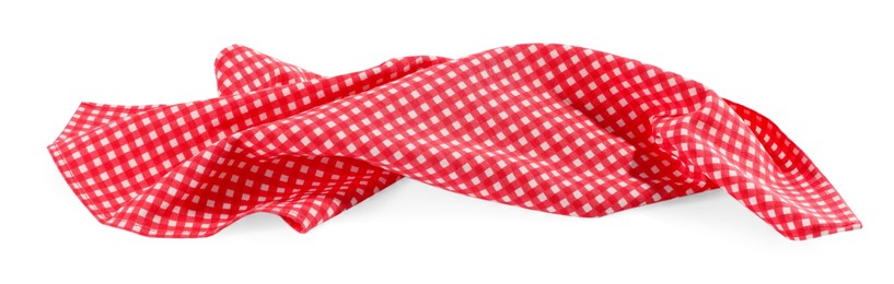 Photo of Red checkered picnic tablecloth isolated on white