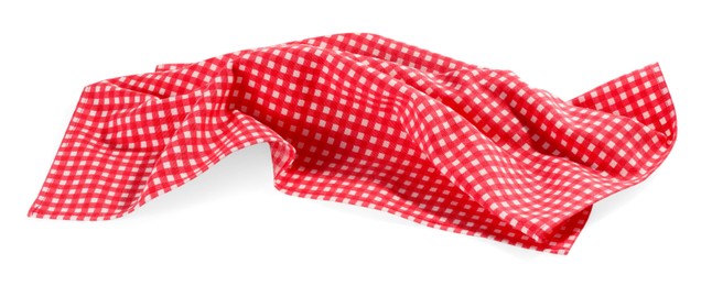 Photo of Red checkered picnic tablecloth isolated on white