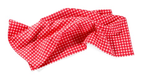 Photo of Red checkered picnic tablecloth isolated on white