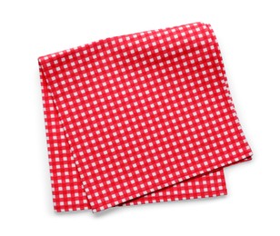 Red checkered picnic tablecloth isolated on white, top view