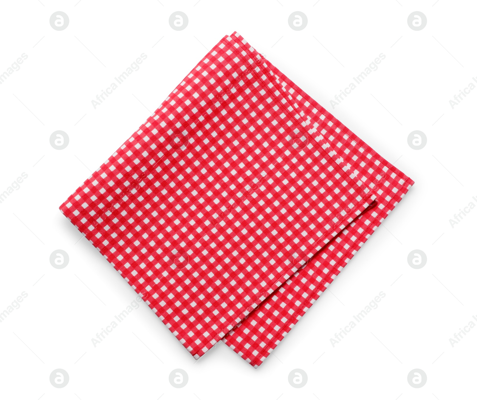 Photo of Red checkered picnic tablecloth isolated on white, top view