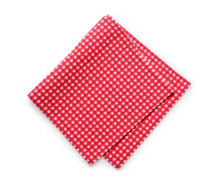 Red checkered picnic tablecloth isolated on white, top view