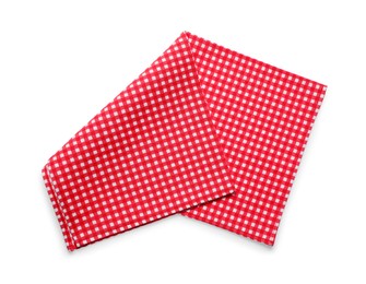 Red checkered picnic tablecloth isolated on white, top view