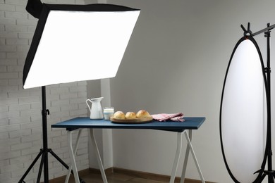 Photo of Shooting food in photo studio with professional lighting equipment