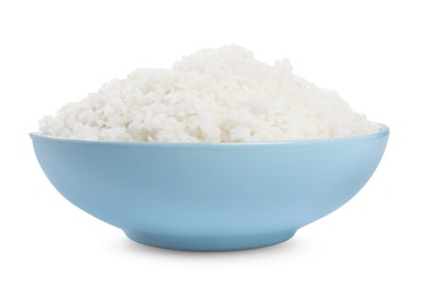 Photo of Tasty cooked rice in bowl isolated on white