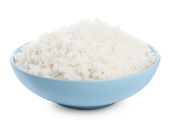 Photo of Tasty cooked rice in bowl isolated on white