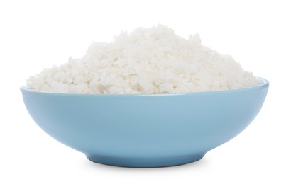 Photo of Tasty cooked rice in bowl isolated on white