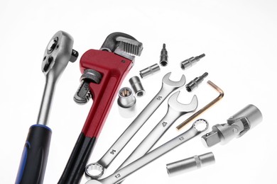 Set of auto mechanic's tools on white background