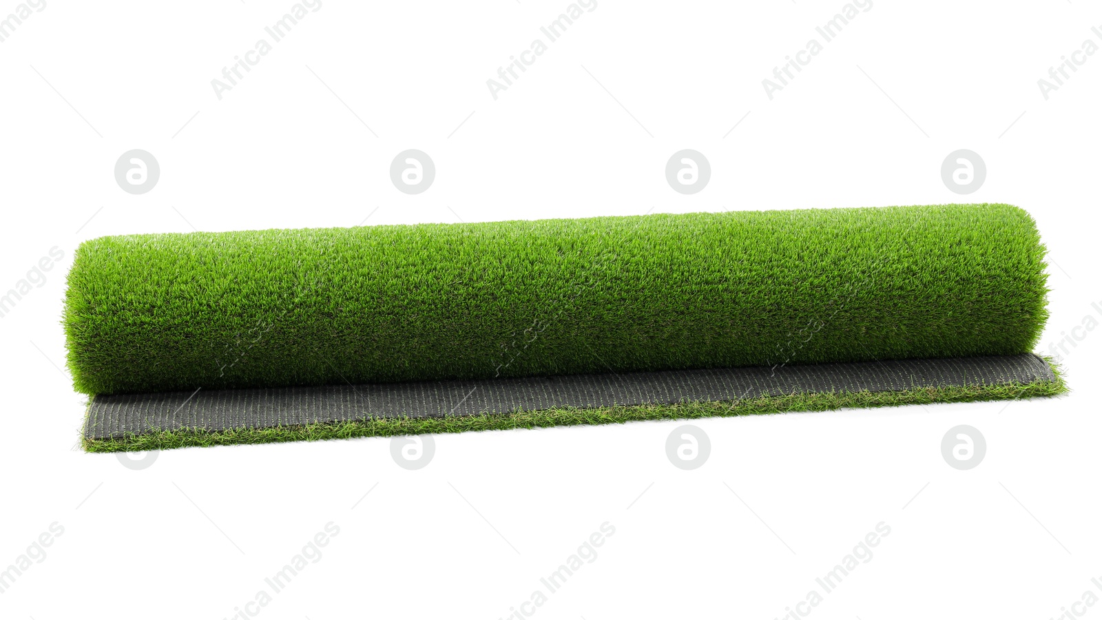 Photo of Roll of green artificial grass isolated on white