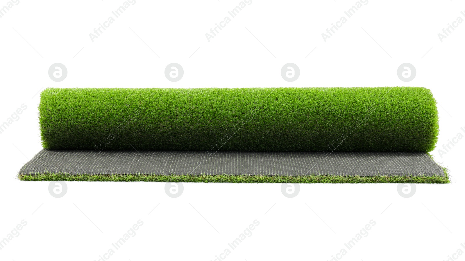 Photo of Roll of green artificial grass isolated on white