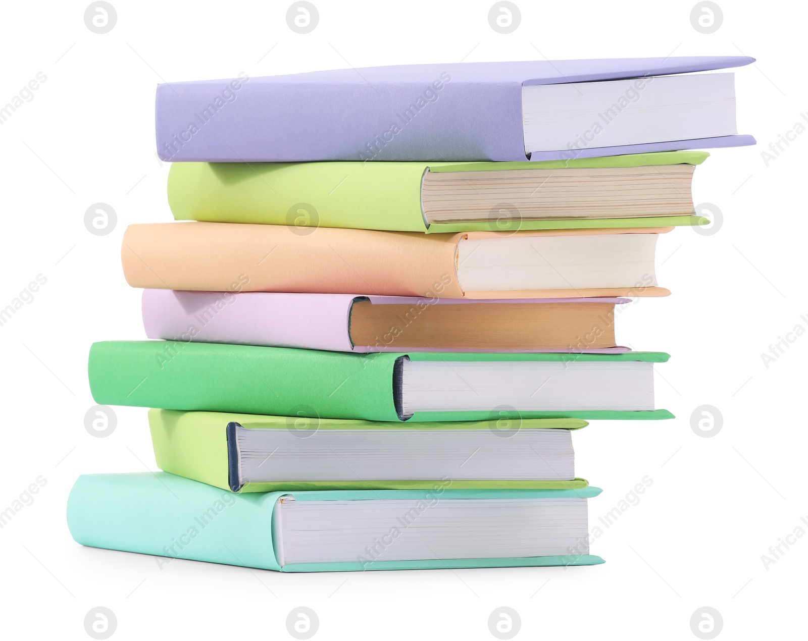 Photo of Stack of colorful books isolated on white