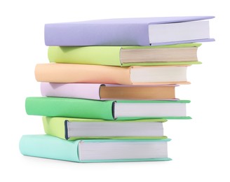 Stack of colorful books isolated on white