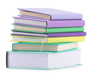 Stack of colorful books isolated on white