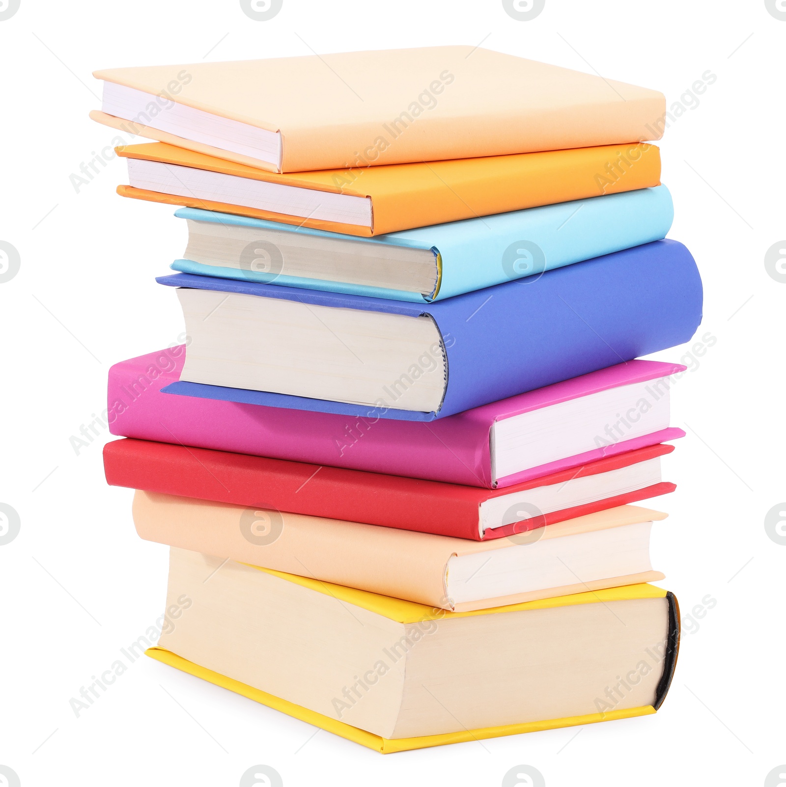 Photo of Stack of colorful books isolated on white