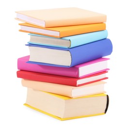 Photo of Stack of colorful books isolated on white