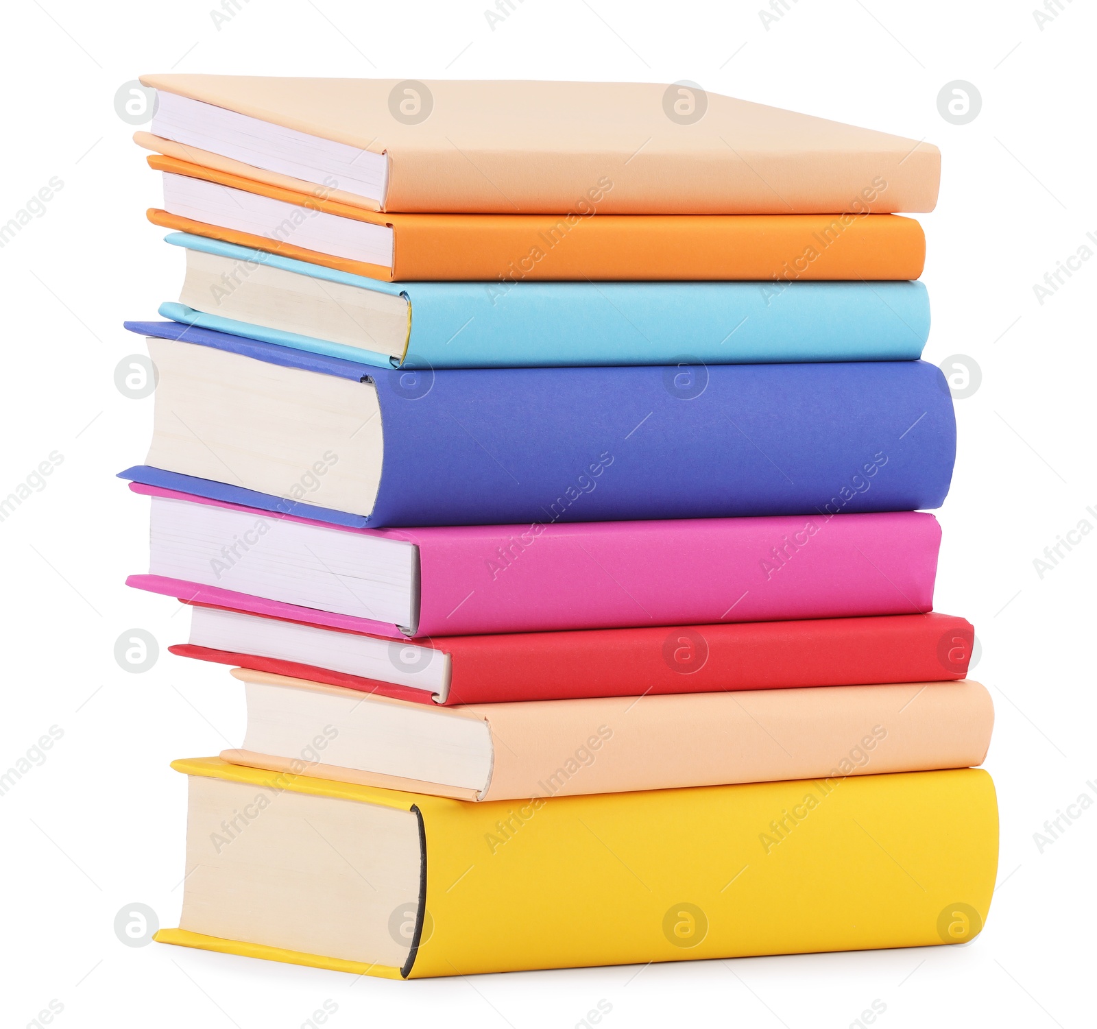 Photo of Stack of colorful books isolated on white