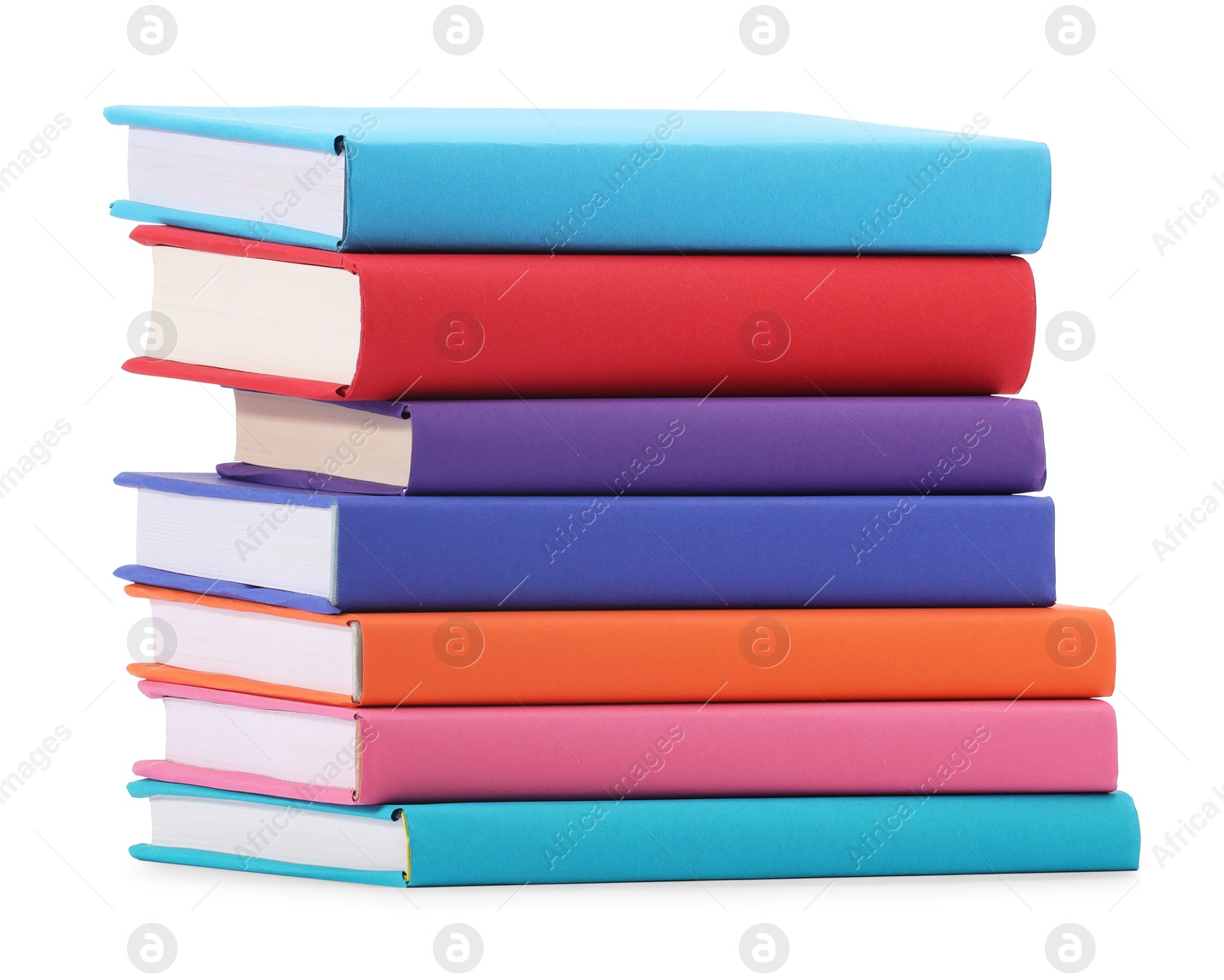 Photo of Stack of colorful books isolated on white