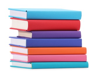 Stack of colorful books isolated on white