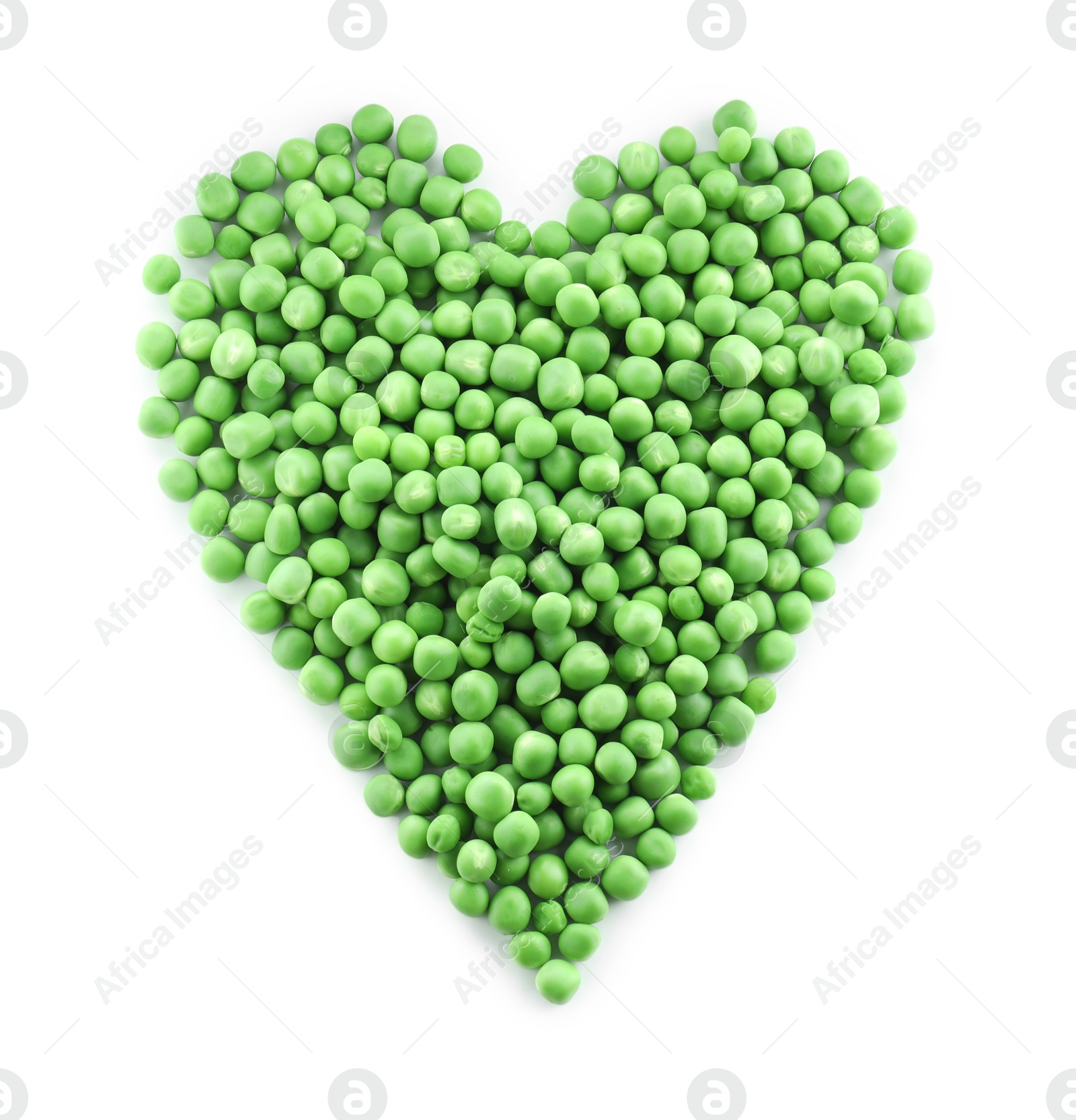 Photo of Heart made of fresh green peas isolated on white, top view