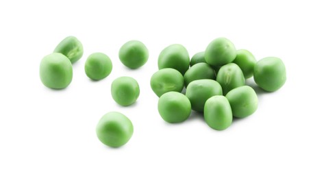 Photo of Fresh green peas isolated on white. Healthy product