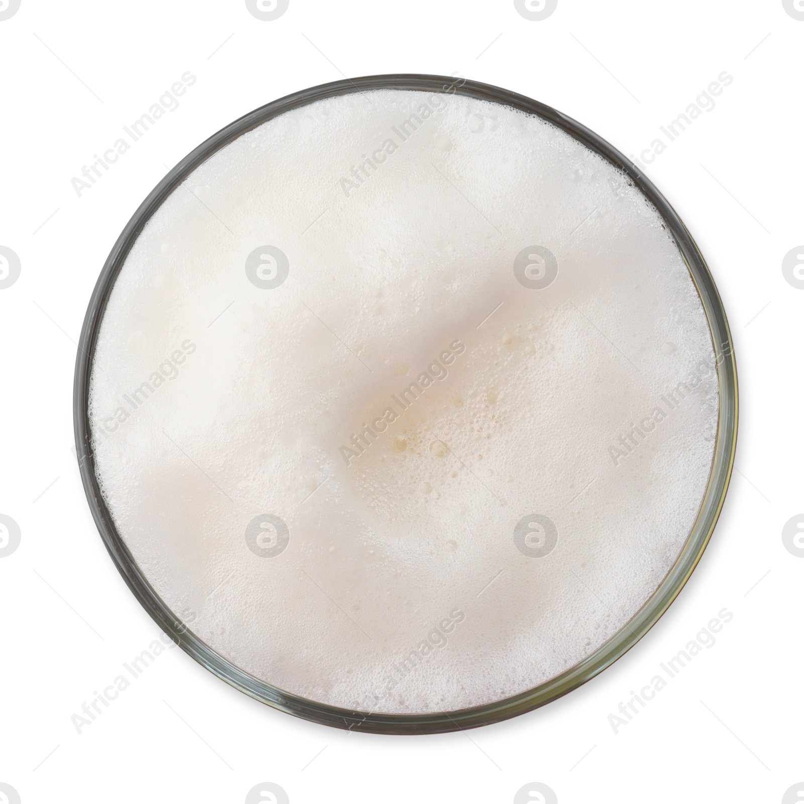 Photo of Glass of beer isolated on white, top view