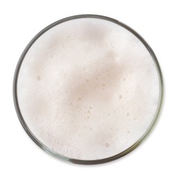 Photo of Glass of beer isolated on white, top view