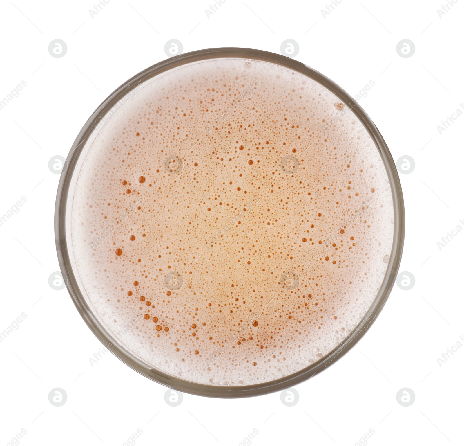 Photo of Glass of light beer isolated on white, top view