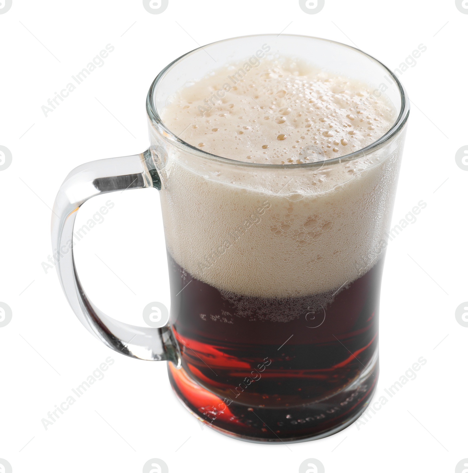 Photo of Glass mug of dark beer isolated on white