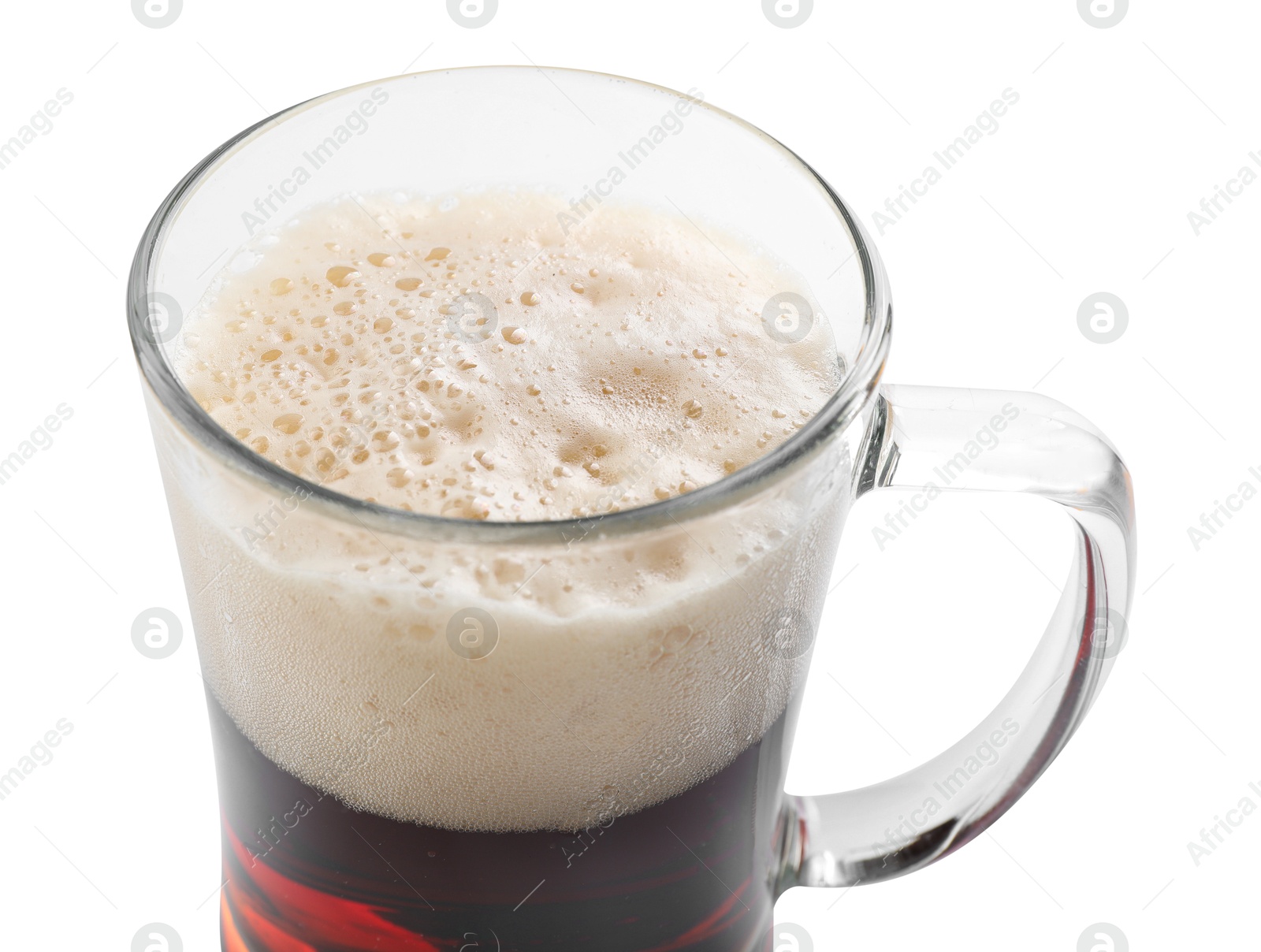 Photo of Glass mug of dark beer isolated on white