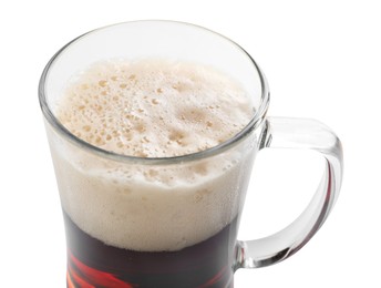 Photo of Glass mug of dark beer isolated on white