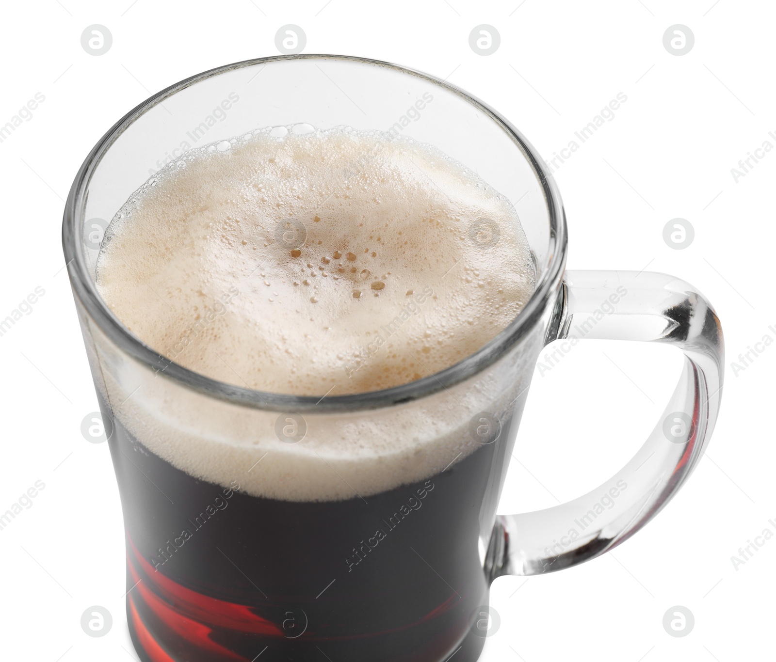 Photo of Glass mug of dark beer isolated on white