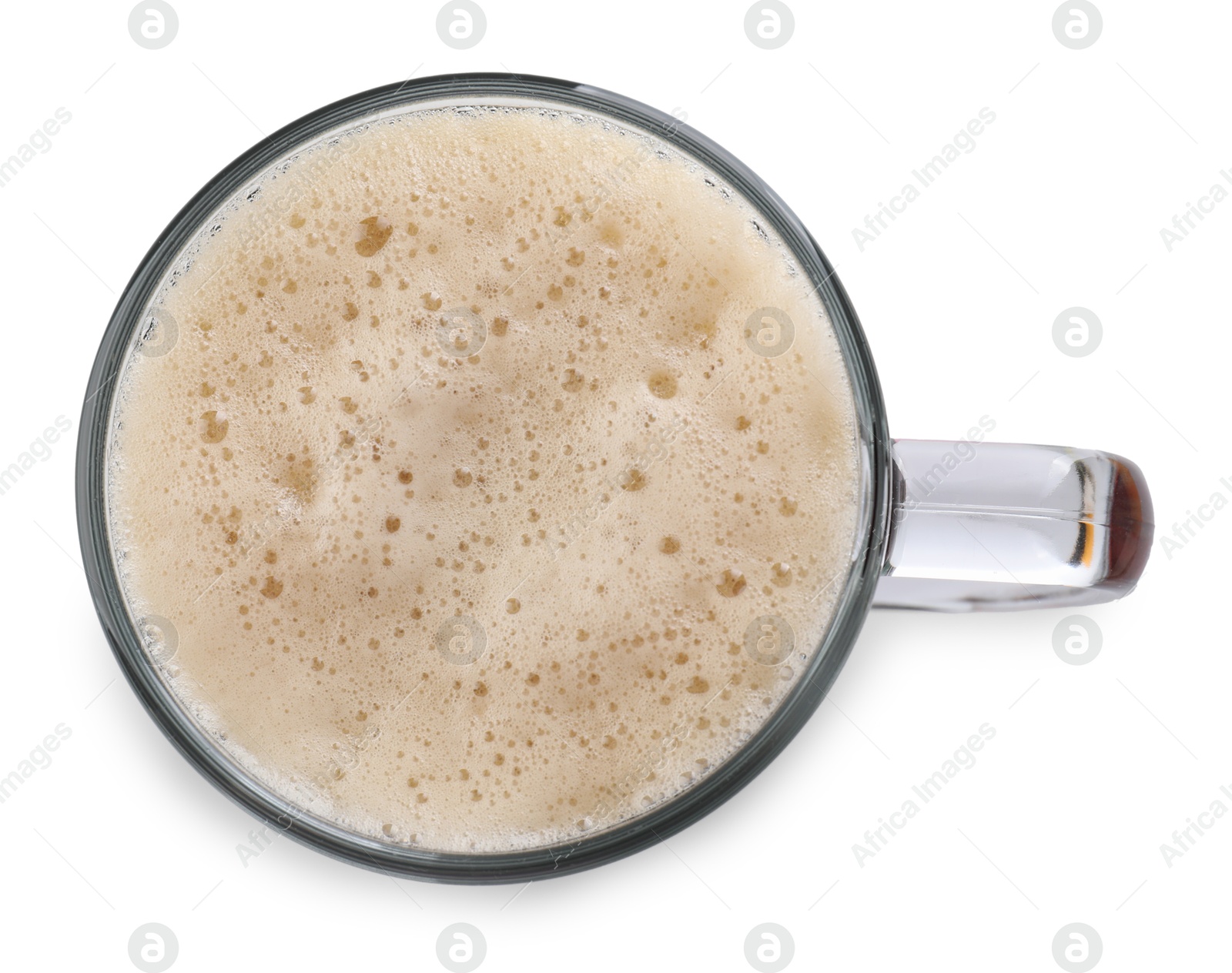 Photo of Glass mug of beer isolated on white, top view