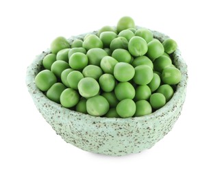 Photo of Fresh green peas in bowl isolated on white