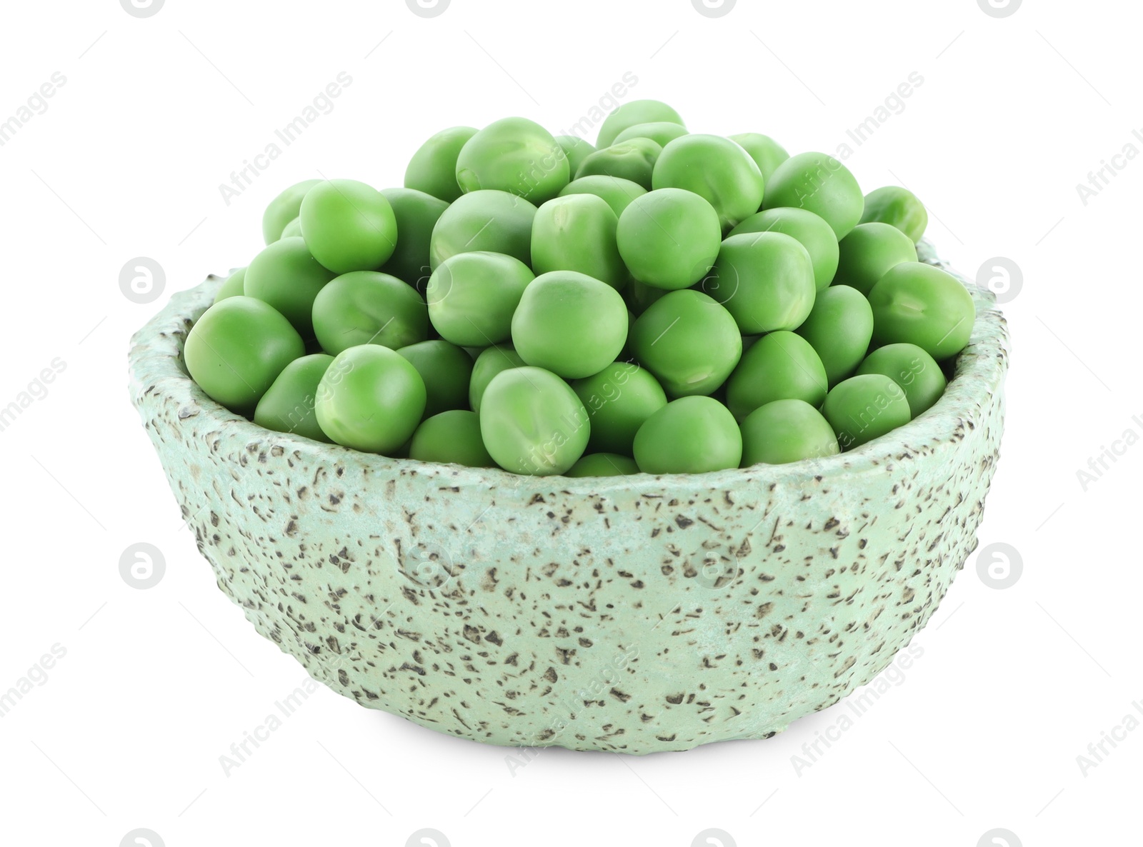 Photo of Fresh green peas in bowl isolated on white