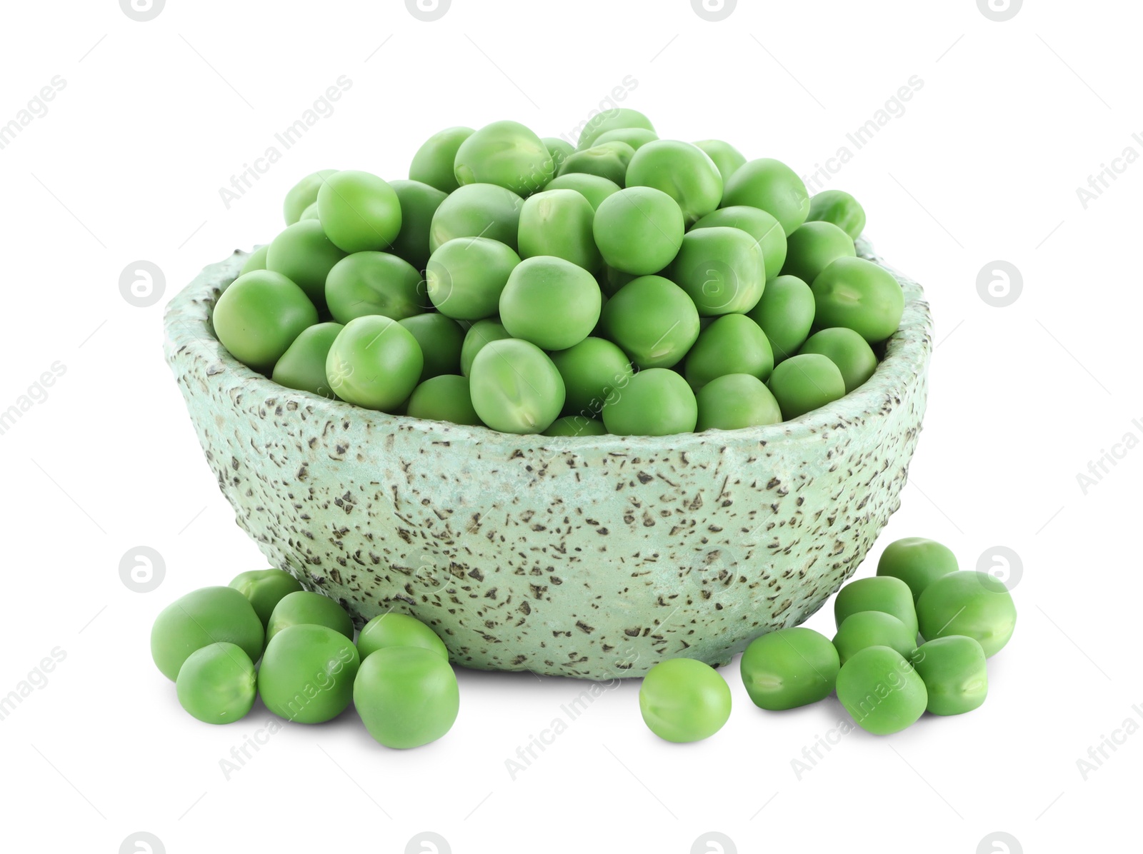 Photo of Fresh green peas in bowl isolated on white