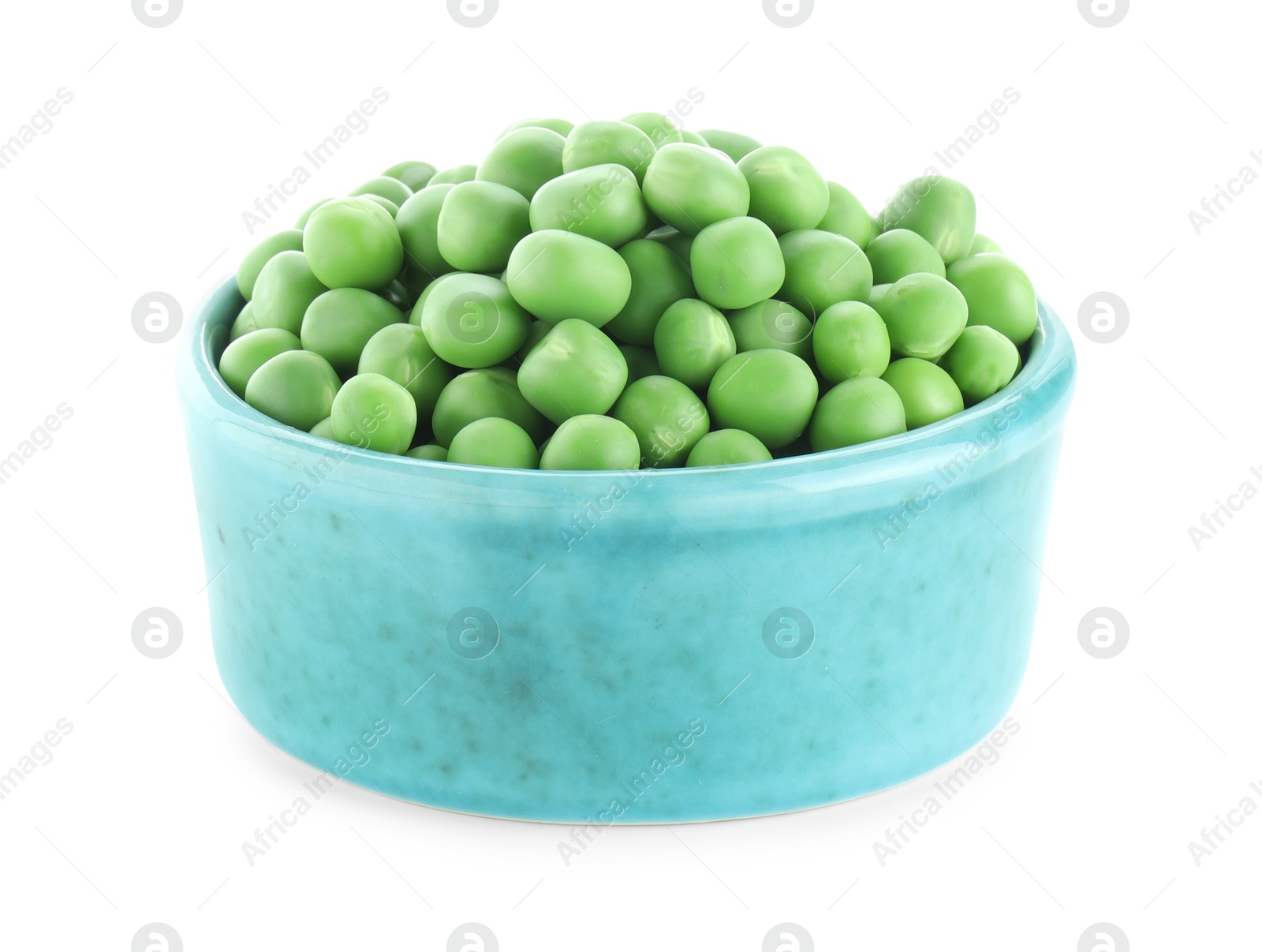 Photo of Fresh green peas in bowl isolated on white