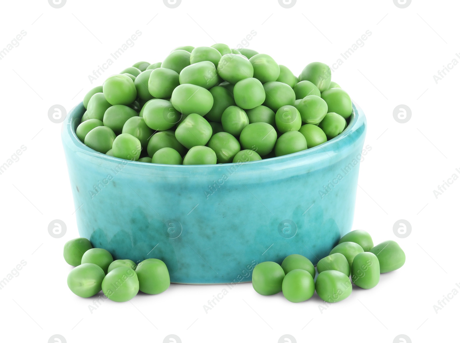 Photo of Fresh green peas in bowl isolated on white