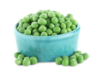 Photo of Fresh green peas in bowl isolated on white