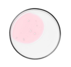 Petri dish with sample isolated on white, top view