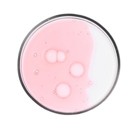 Photo of Petri dish with sample isolated on white, top view