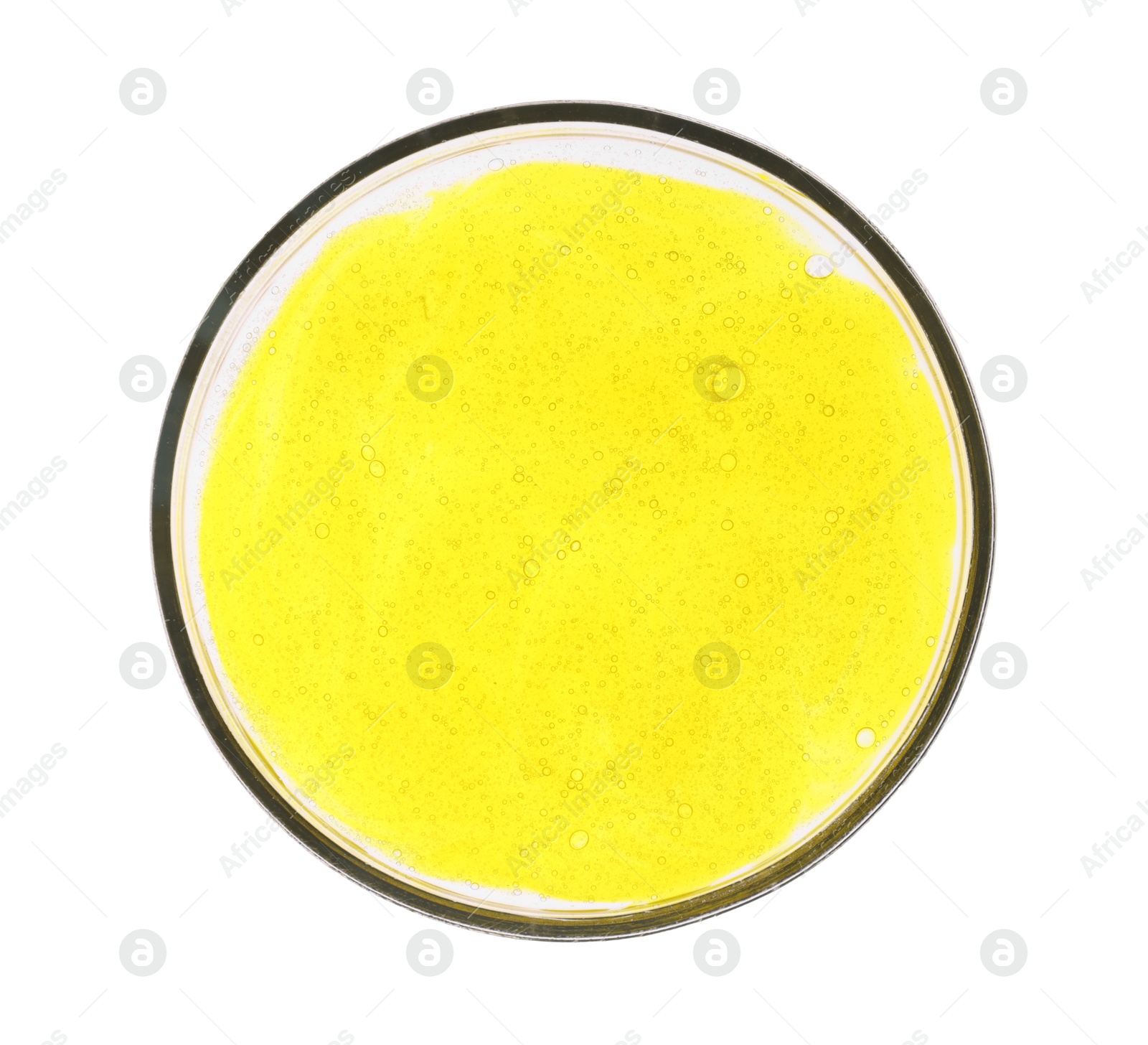 Photo of Petri dish with sample isolated on white, top view